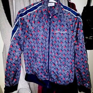 Champion Allover Logo Blue Zip Up Track Jacket Size Small. Worn On TV Show